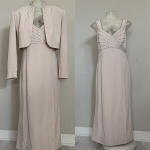 DayMor Couture Dress  With Jacket  Embellished Beads 10 Formal Cream Sparkling